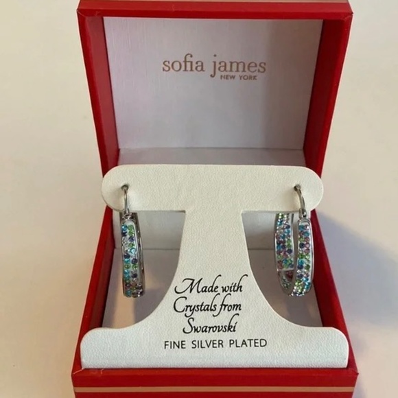 Swarovski Fine Silver Hoop Earrings Silver Plated Sofia James New York Brand New - Picture 3 of 7